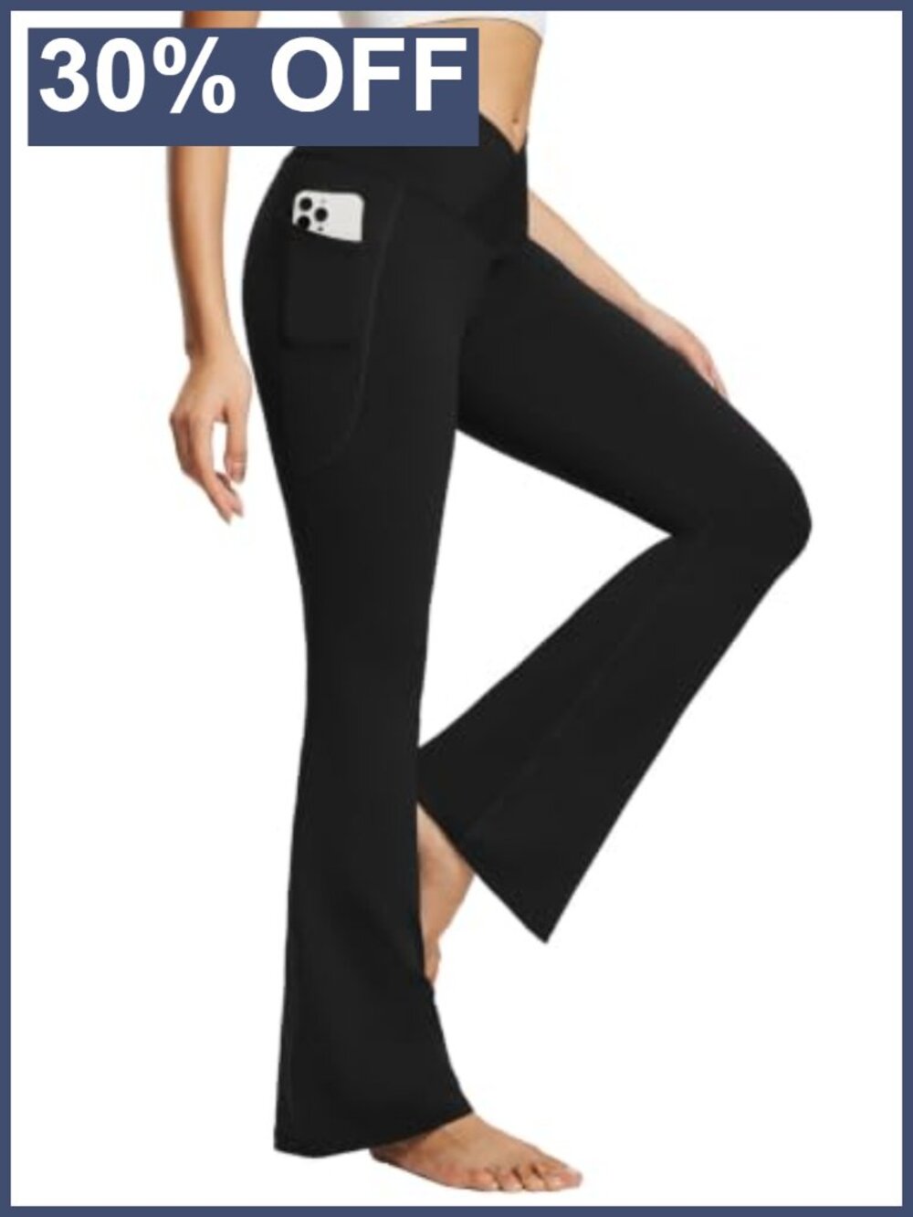 Flare Leggings with Pockets V Crossover High Waist Yoga Pants